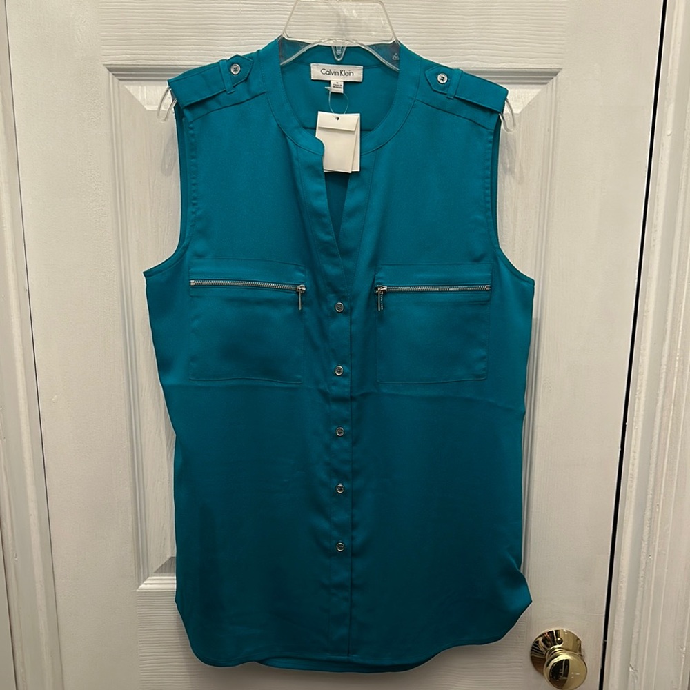 Calvin Klein Teal Sleeveless Women's Top Size S